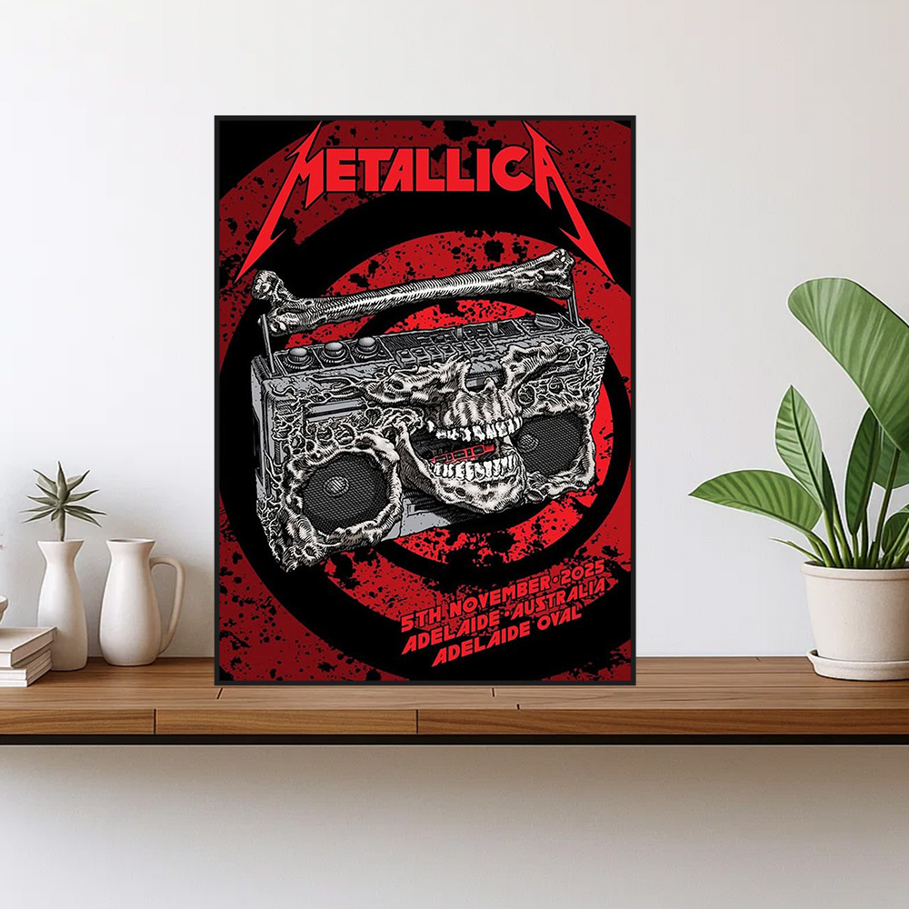 metallica m72 world tour 2025 november 5 2025 adelaide australia adelaide oval skeleton radio boombox from hell exclusive venue poster 1