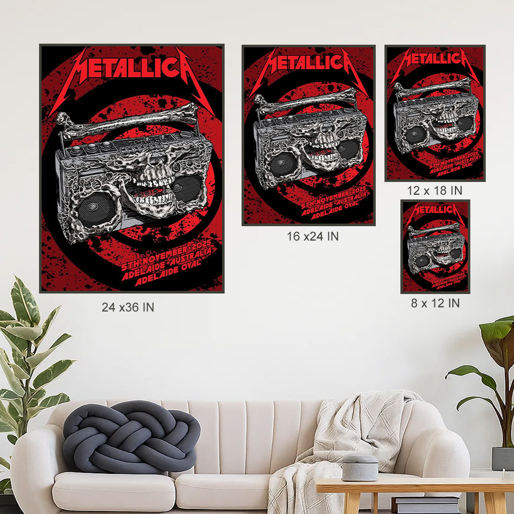 metallica m72 world tour 2025 november 5 2025 adelaide australia adelaide oval skeleton radio boombox from hell exclusive venue poster 3