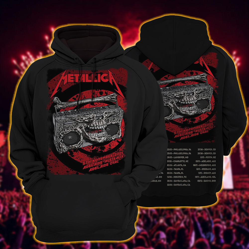 metallica m72 world tour 2025 november 5 2025 adelaide australia adelaide oval skeleton radio boombox from hell hoodie 1