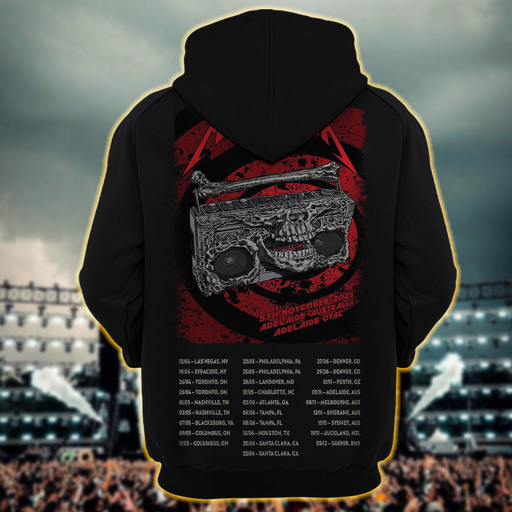 metallica m72 world tour 2025 november 5 2025 adelaide australia adelaide oval skeleton radio boombox from hell hoodie 2
