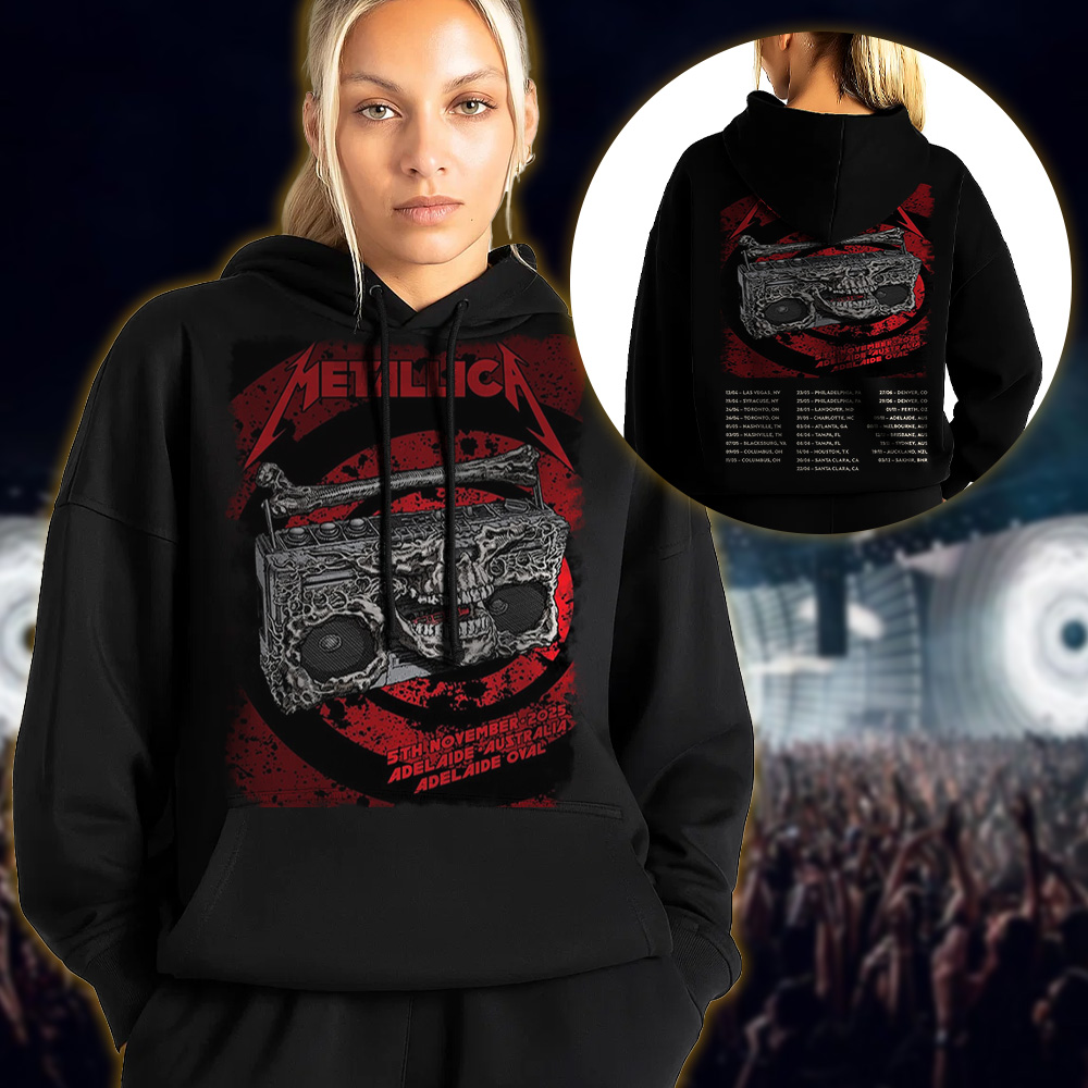 metallica m72 world tour 2025 november 5 2025 adelaide australia adelaide oval skeleton radio boombox from hell hoodie 3