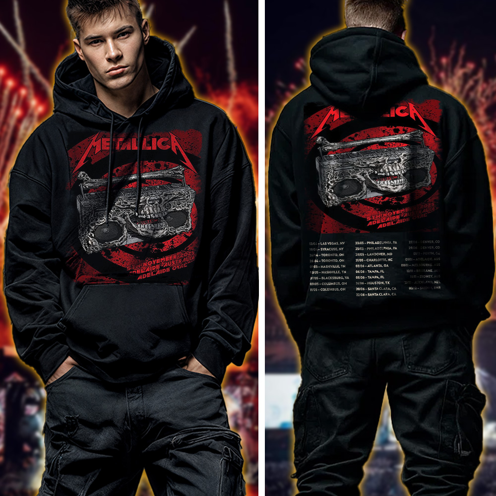 metallica m72 world tour 2025 november 5 2025 adelaide australia adelaide oval skeleton radio boombox from hell hoodie 4