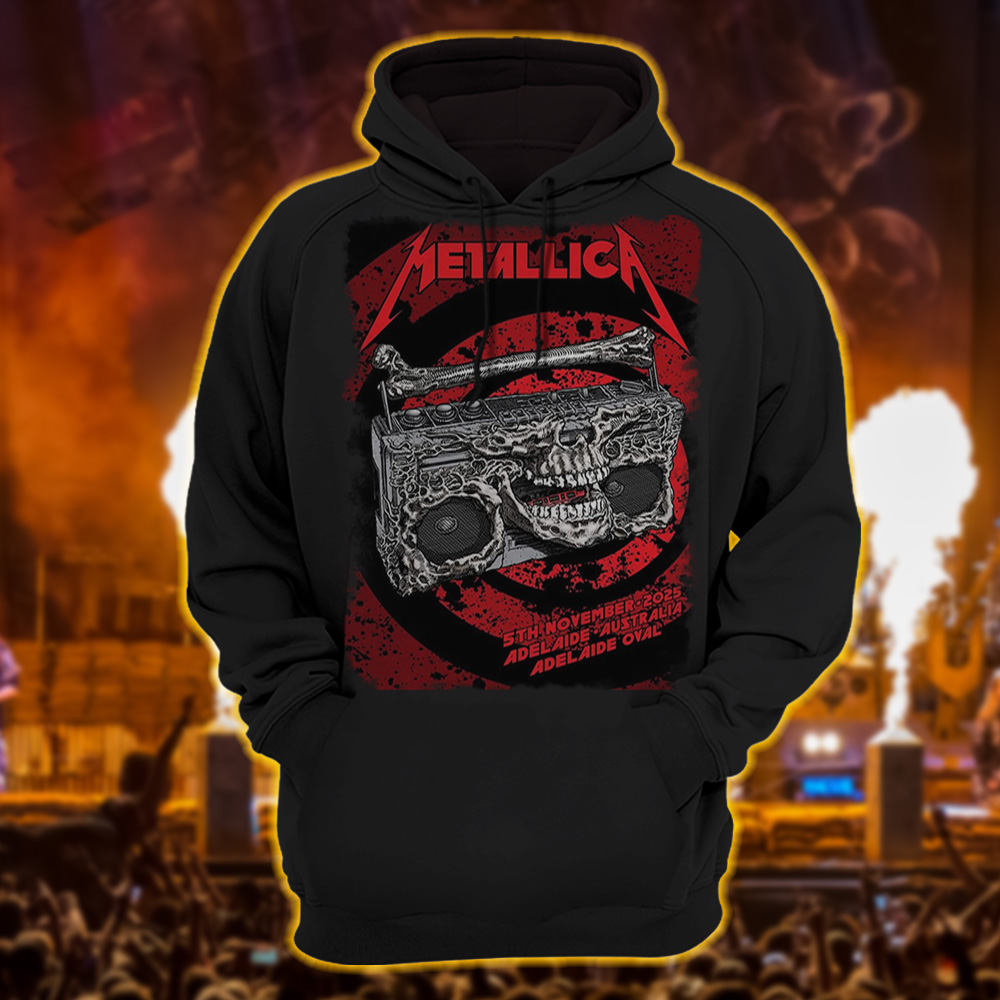 metallica m72 world tour 2025 november 5 2025 adelaide australia adelaide oval skeleton radio boombox from hell hoodie