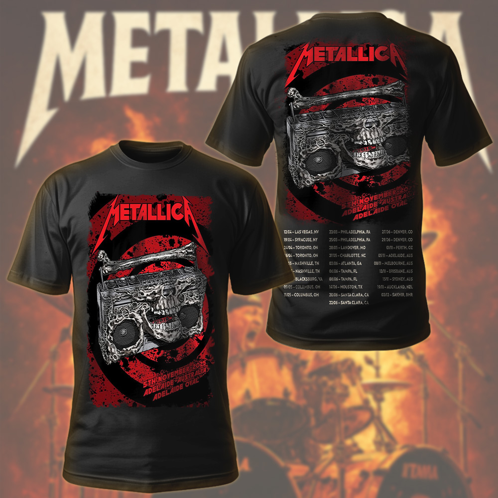 metallica m72 world tour 2025 november 5 2025 adelaide australia adelaide oval skeleton radio boombox from hell venue t shirt