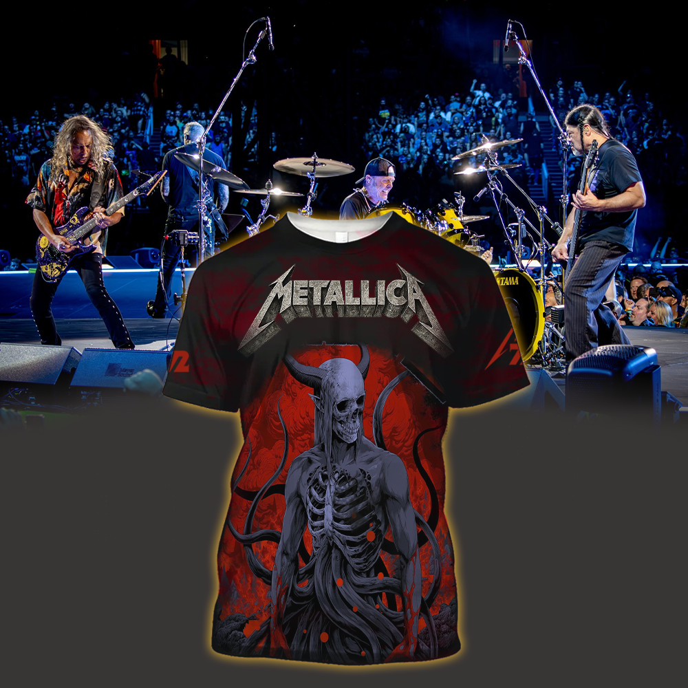 metallica m72 world tour 2025 november 8 2025 melbourne australia marvel stadium skeletal demon art by ken taylor pop up shop all over print shirt 1