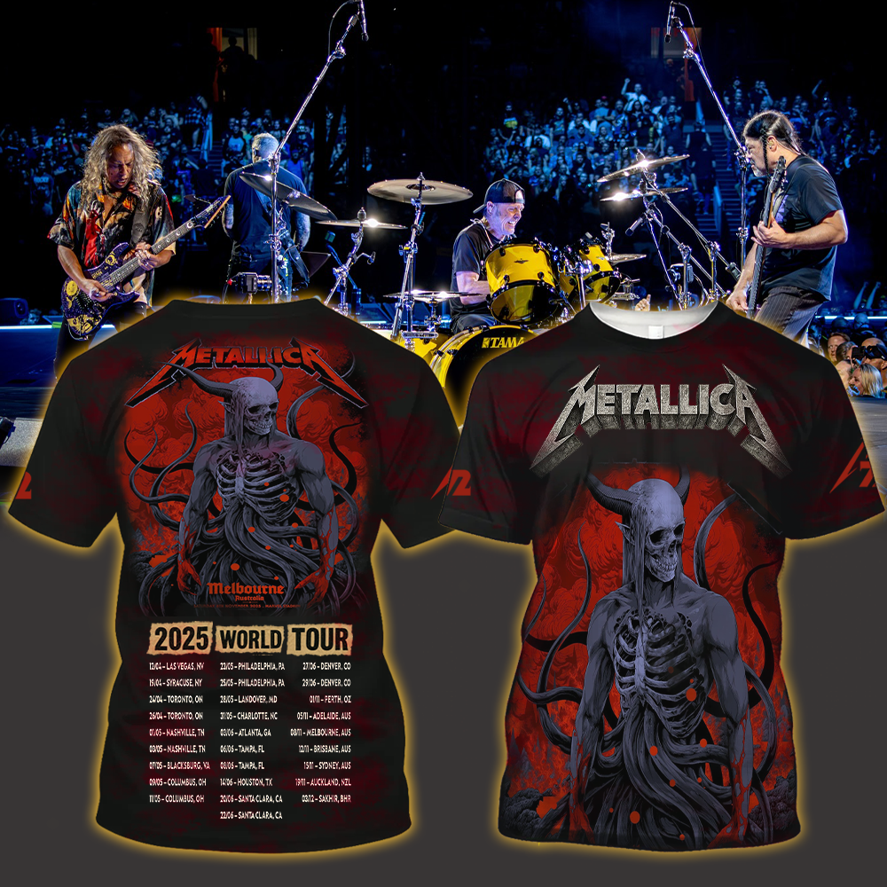metallica m72 world tour 2025 november 8 2025 melbourne australia marvel stadium skeletal demon art by ken taylor pop up shop all over print shirt