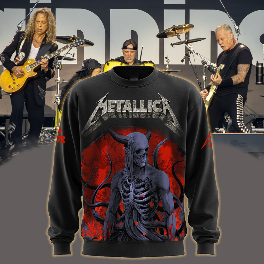 metallica m72 world tour 2025 november 8 2025 melbourne australia marvel stadium skeletal demon art by ken taylor pop up shop all over print sweater 1