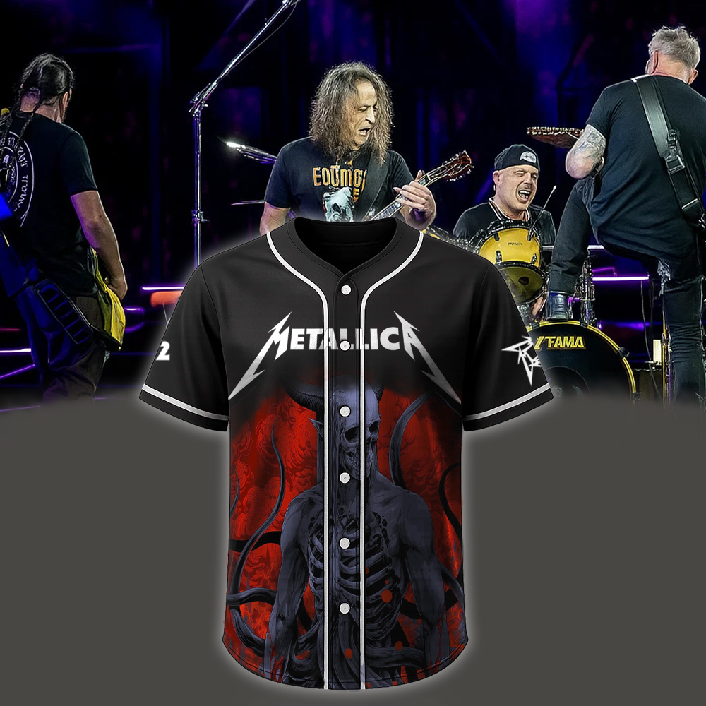 metallica m72 world tour 2025 november 8 2025 melbourne australia marvel stadium skeletal demon art by ken taylor pop up shop baseball jersey 1