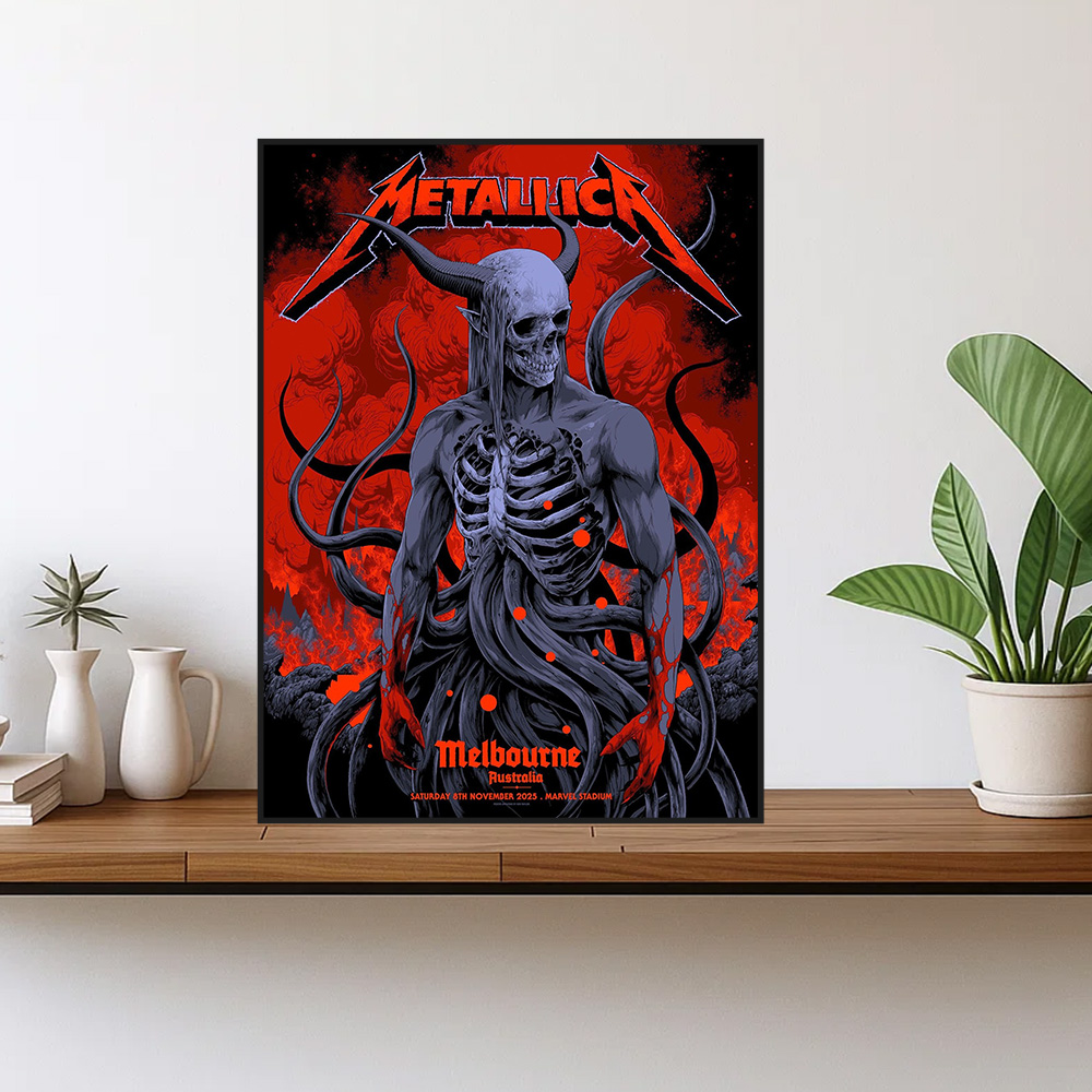 metallica m72 world tour 2025 november 8 2025 melbourne australia marvel stadium skeletal demon art by ken taylor pop up shop exclusive poster 1