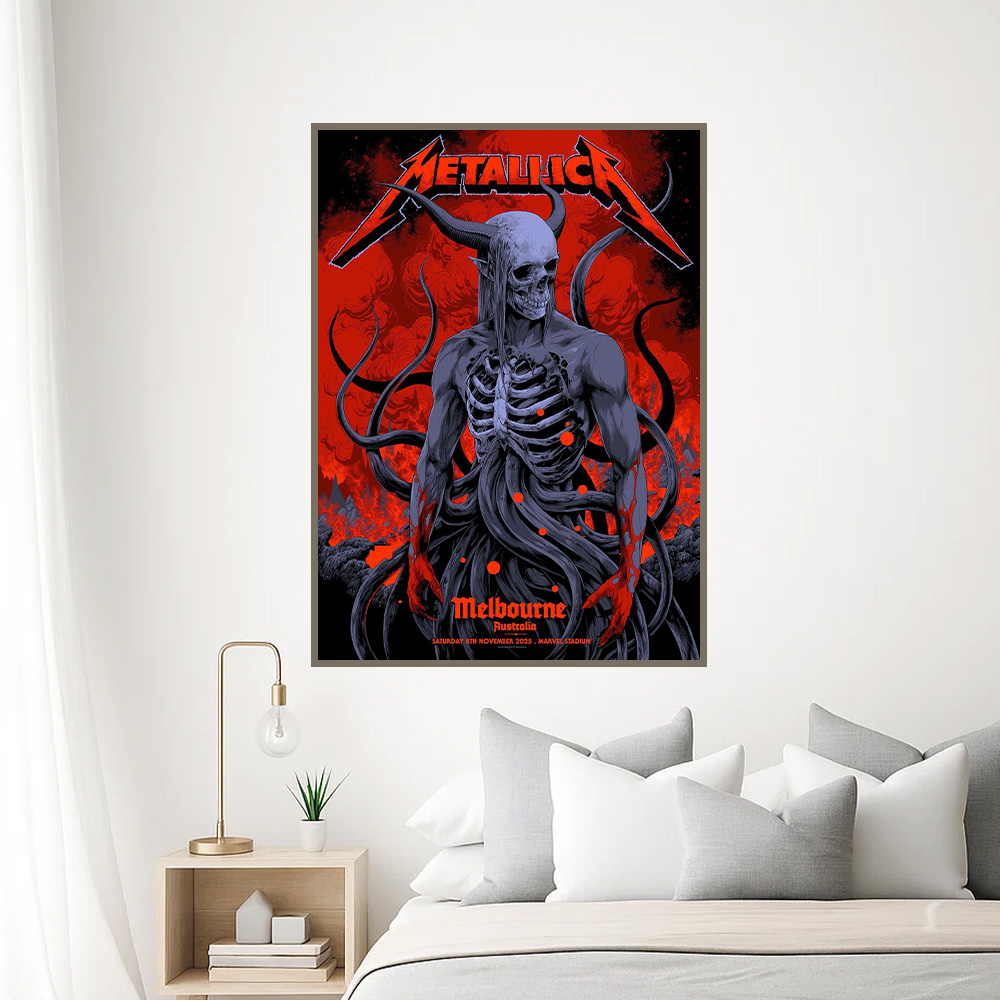 metallica m72 world tour 2025 november 8 2025 melbourne australia marvel stadium skeletal demon art by ken taylor pop up shop exclusive poster 2
