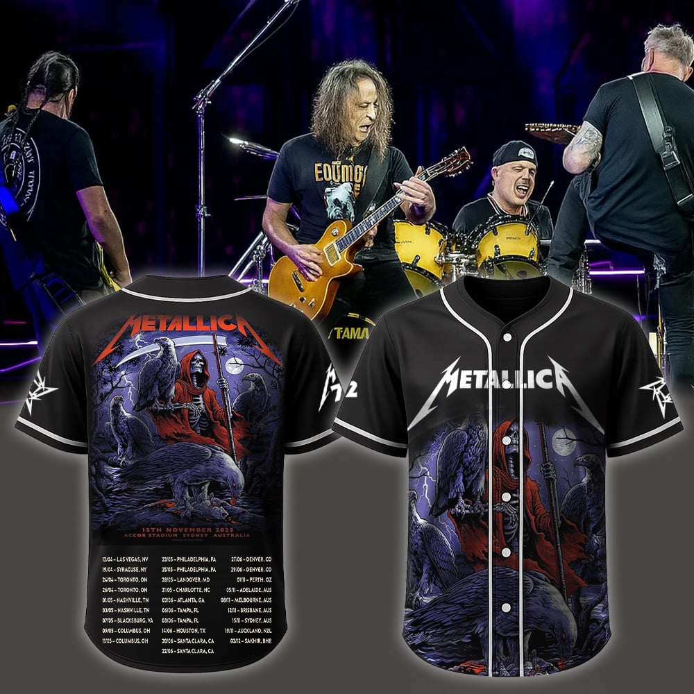 metallica sydney australia accor stadium baseball jersey november 15 2025 elia sabet art m72 world tour 2025