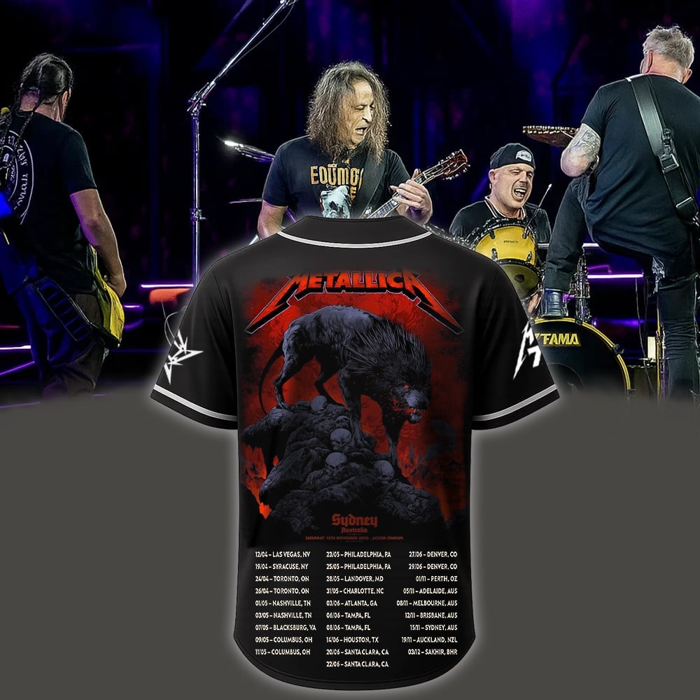 metallica sydney australia accor stadium baseball jersey november 15 2025 ken taylor art m72 world tour 2025 2
