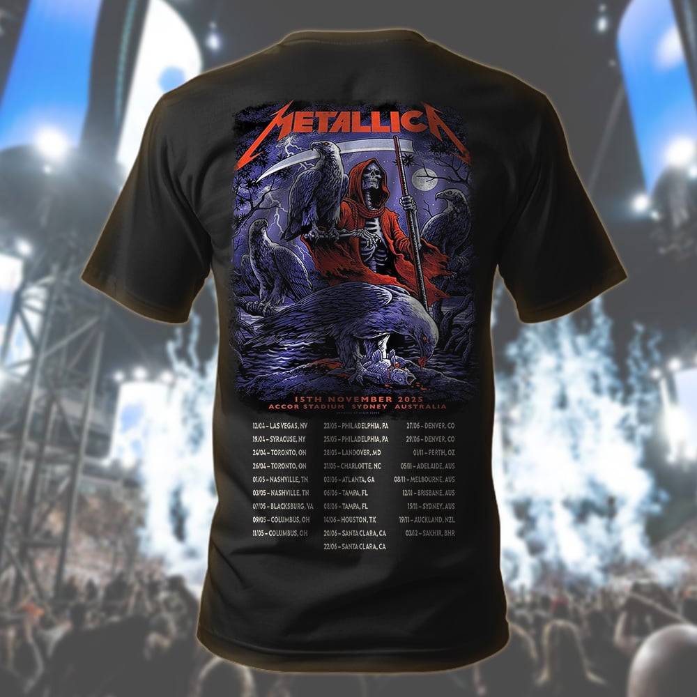 metallica sydney australia accor stadium t shirt november 15 2025 elia sabet art m72 world tour 2025 2