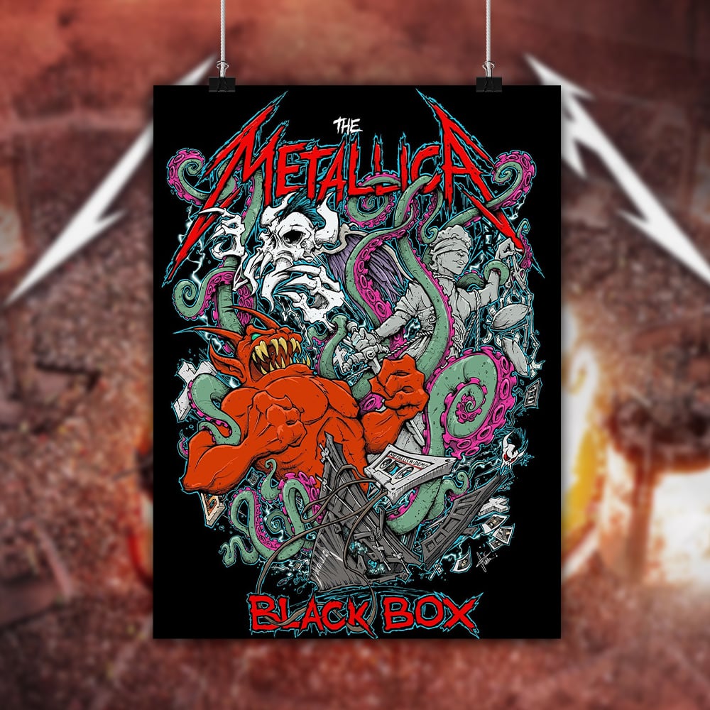 metallica x squindo explosive black box eruption inspired poster 2025 squindo art m72 world tour 2025 4