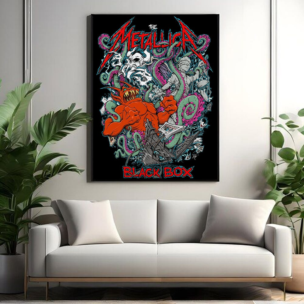 metallica x squindo explosive black box eruption inspired poster 2025 squindo art m72 world tour 2025