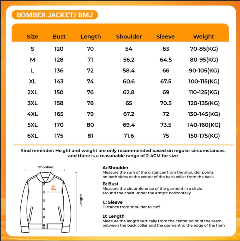 size Bomber Jacket BMJ ZTB