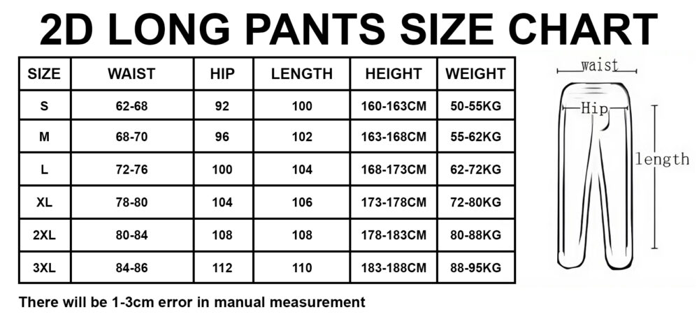 2D Long Pants size