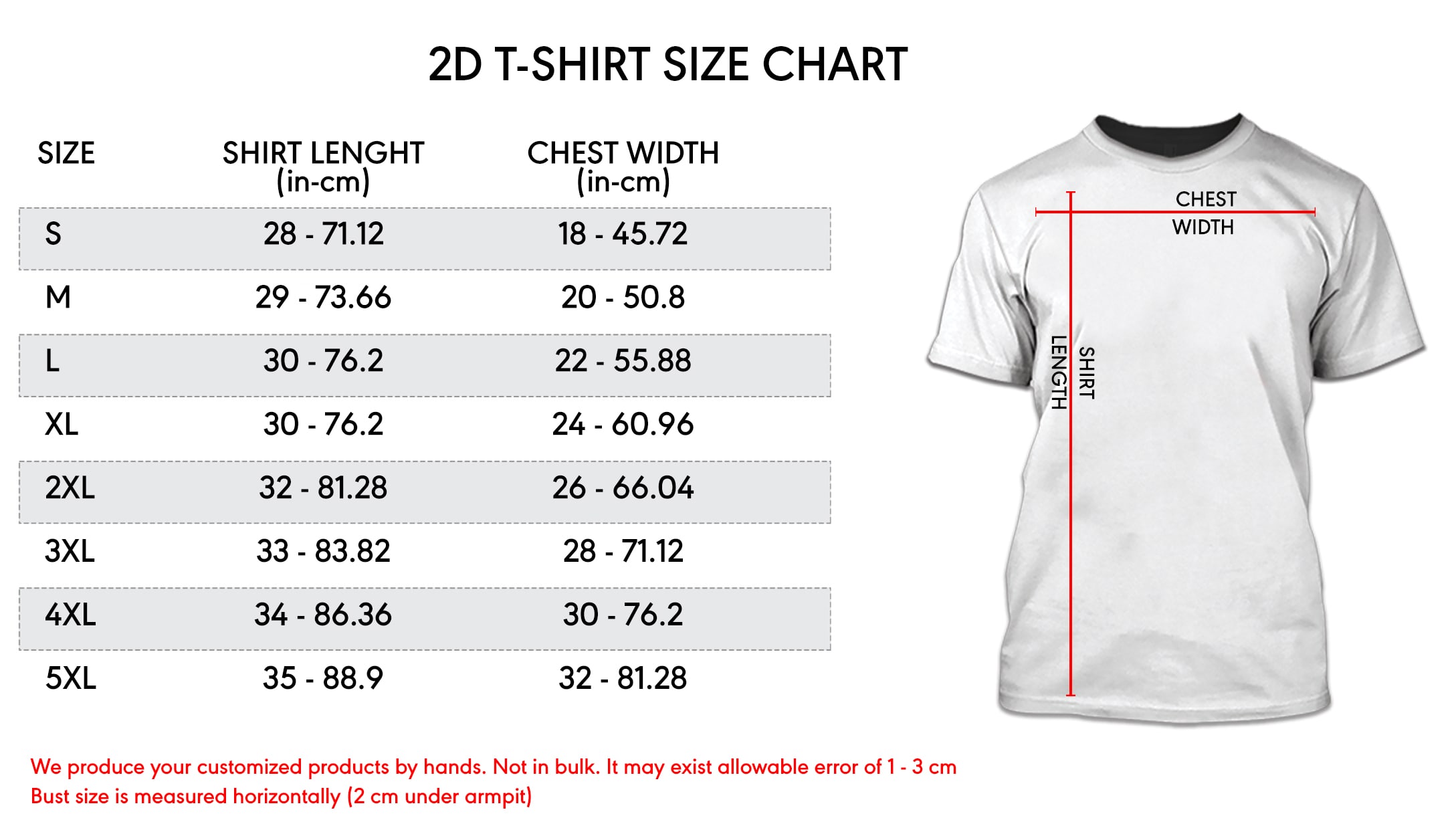 2D Tshirt TQ Sizechart