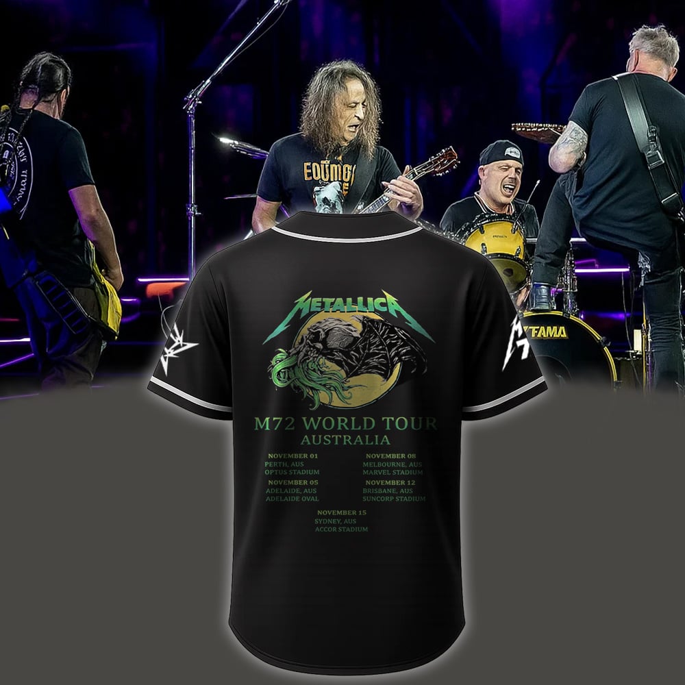 metallica m72 world tour australia baseball jersey 2025 limited edition tour art m72 world tour 2025 2