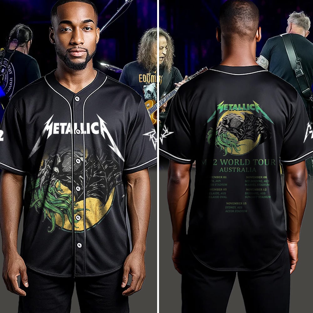 metallica m72 world tour australia baseball jersey 2025 limited edition tour art m72 world tour 2025 4