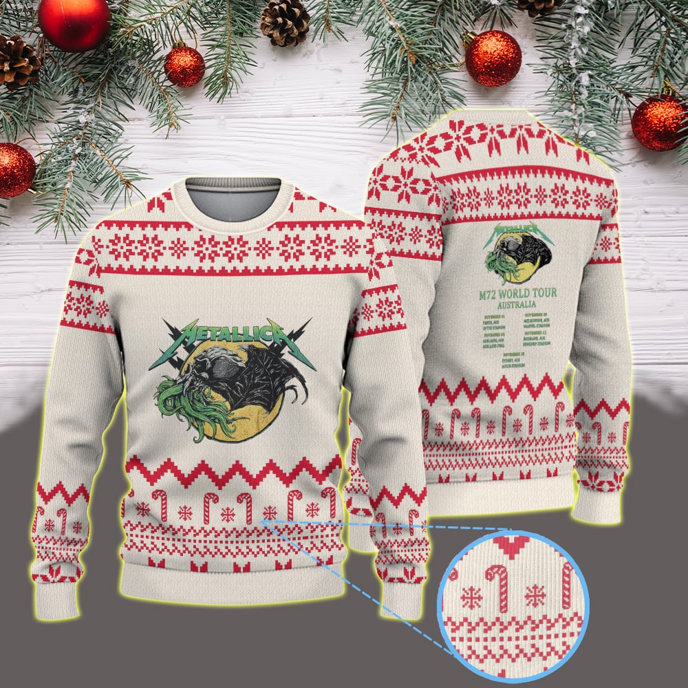 metallica m72 world tour australia ugly christmas sweater 2025 limited edition tour art m72 world tour 2025 1